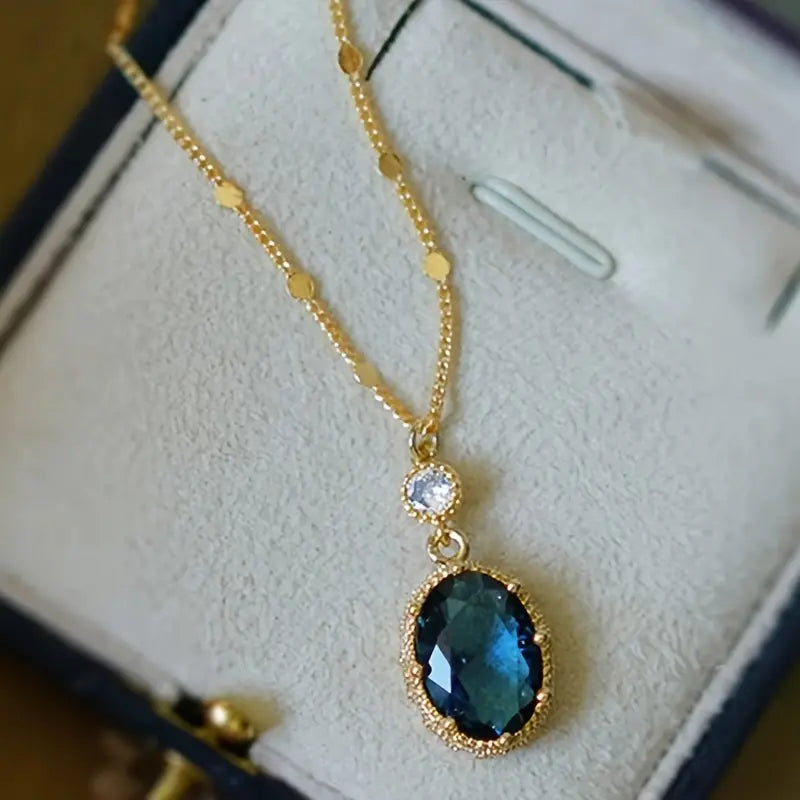 Gul Safir Oval Drop Halskæde