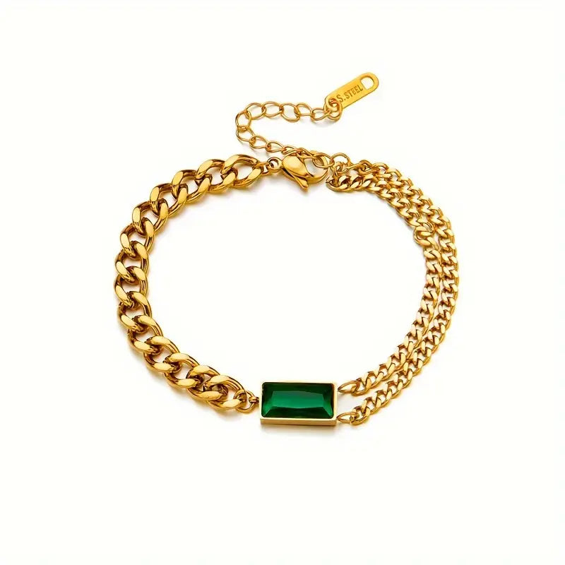 Guld Smaragd Bar Kæde Armbånd