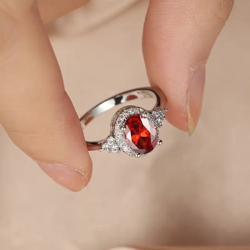 Sølv Rubin Halo Ring