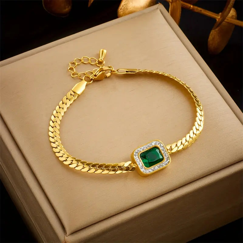 Guld Smaragd Kæde Armbånd
