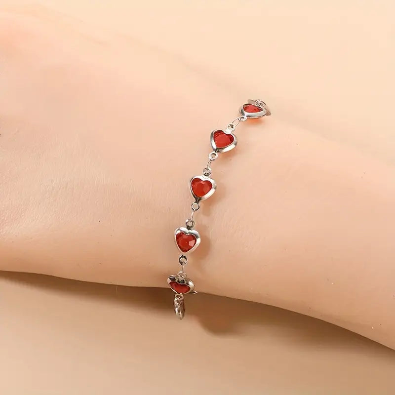Sølv Rubin Hjerte Kæde Armbånd