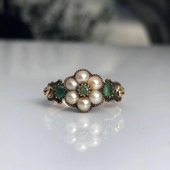 Vintage Grøn Perle Blomst Ring