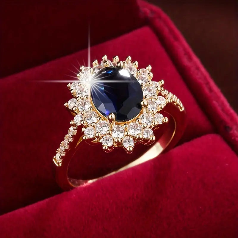 Guld Safir Halo Ring