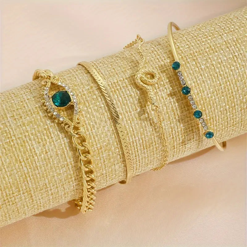 Guld Smaragd Charm Armbånd Sæt