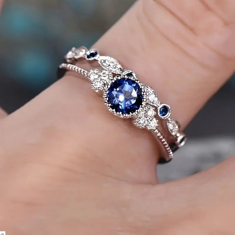 Sølv Safir Halo Ring