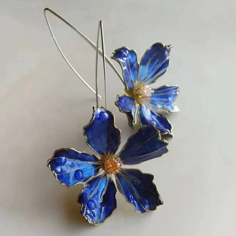 Blå Blomster Vintage Øreringe