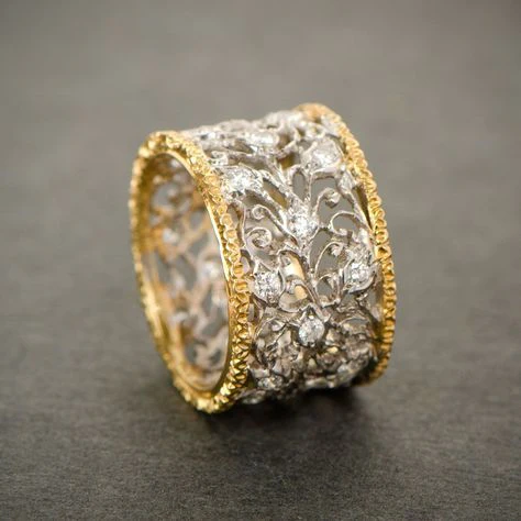 Sølv og Guld Ornate Band Ring
