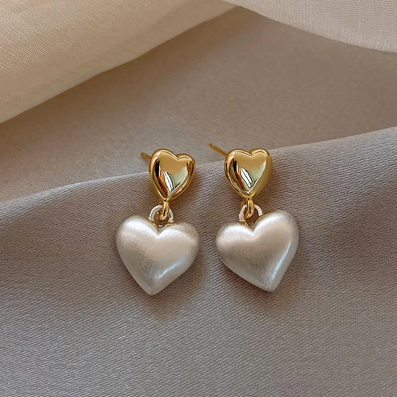 Elegant Guld Perle Hjerte Øreringe