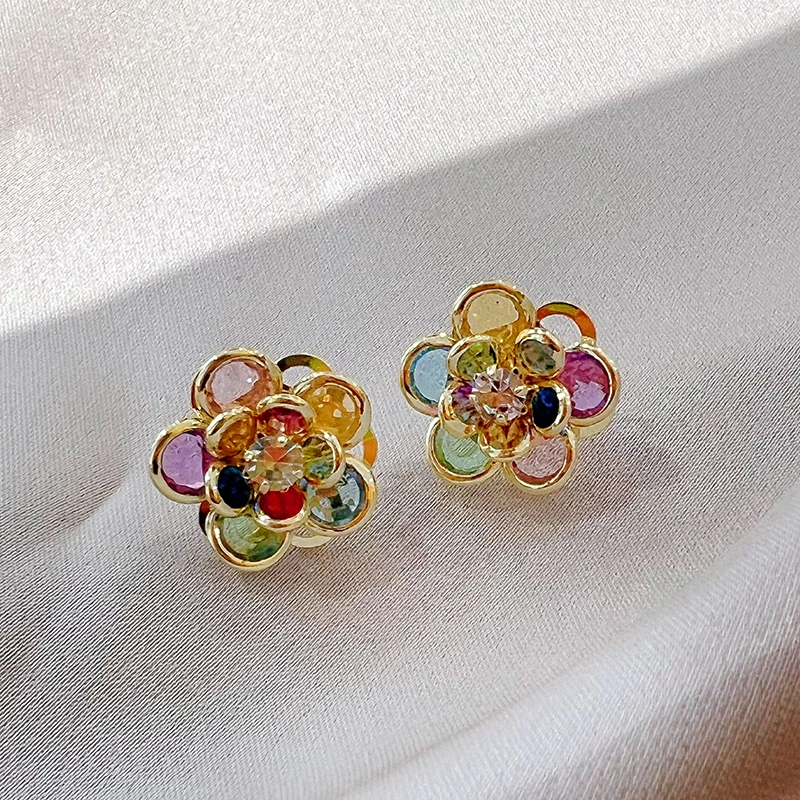 Elegant Farverig Krystal Blomst Øreringe