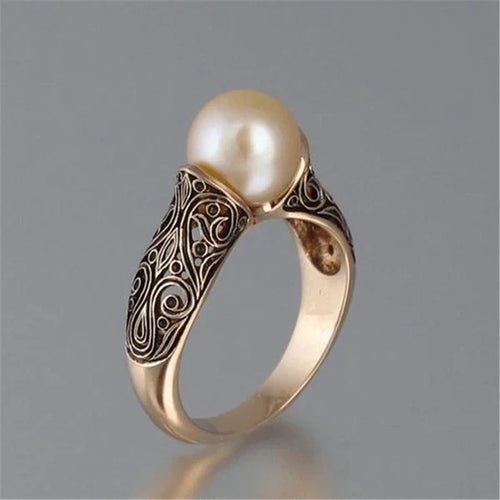 1+1 Tilbud: Elegante Guldperle Øreringe + Vintage guld ring med en fancy perle