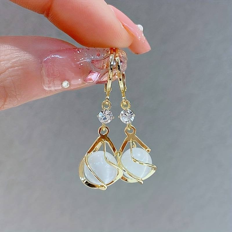 Vintage Hvid Opal Drop Guld Øreringe