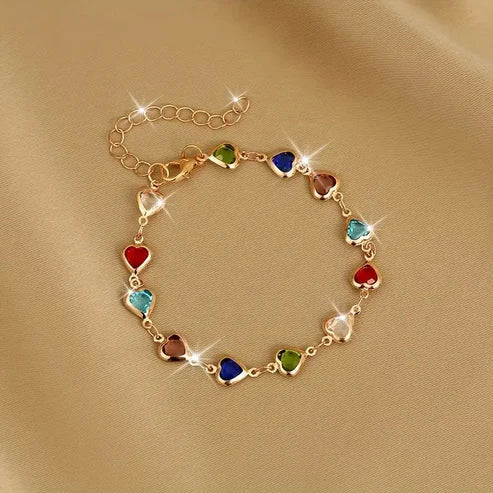 Farverig Hjerte Guld Armbånd