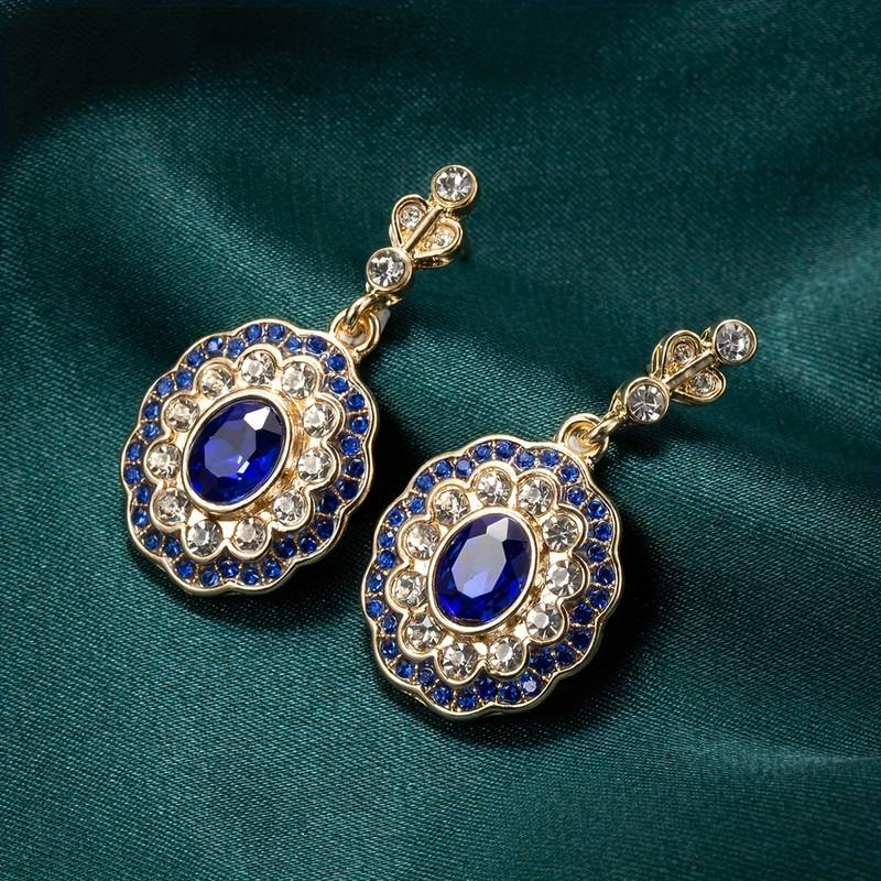 Vintage Blå Krystal Mandala Øreringe