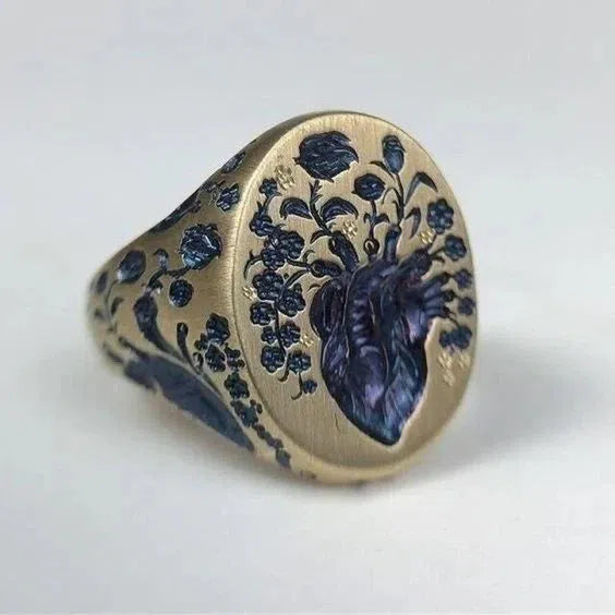 Vintage Blå Blomst Guld Ring