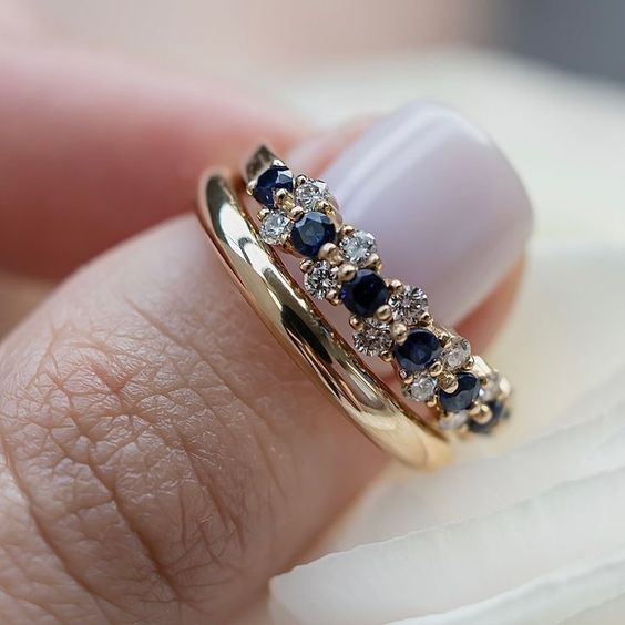 Vintage Elegant Blå Zirconia Guld Ring