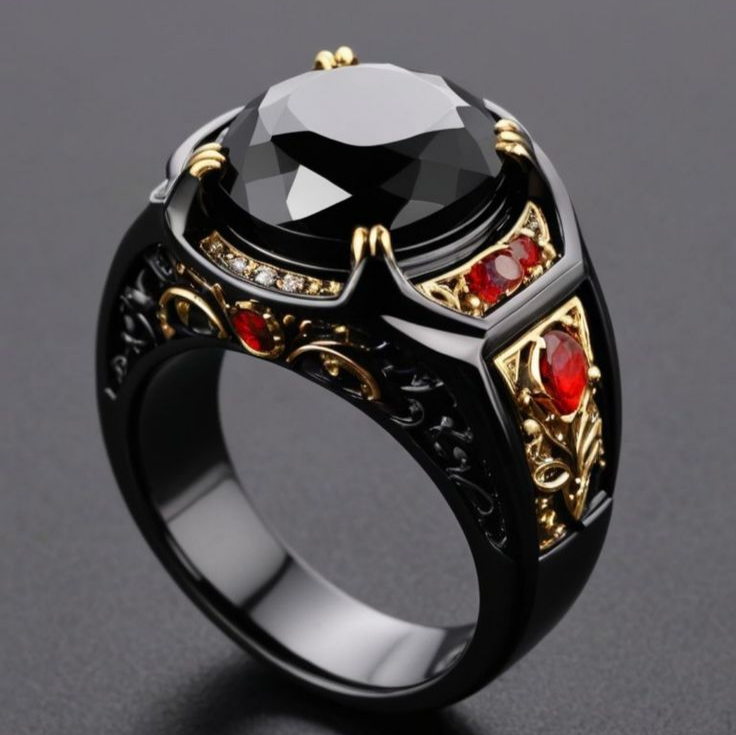 Vintage ring med sort krystal