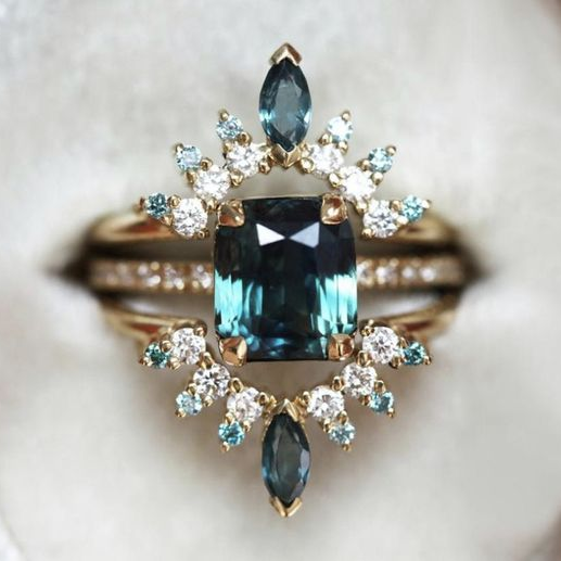 Vintage Brilliant Blå Blålige Krystaller Ring