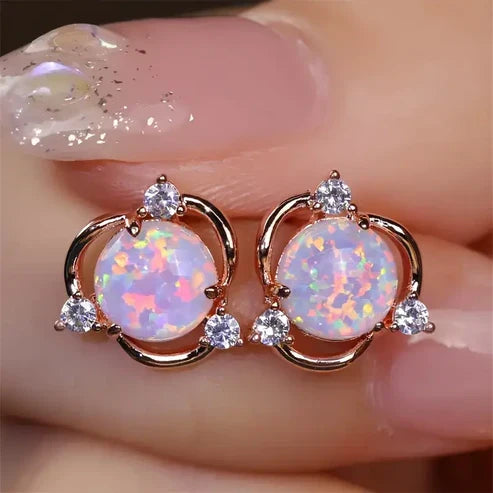 Rosa Opal Guld Øreringe