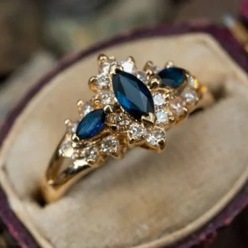 Elegant Blå Eksotisk Guld Ring