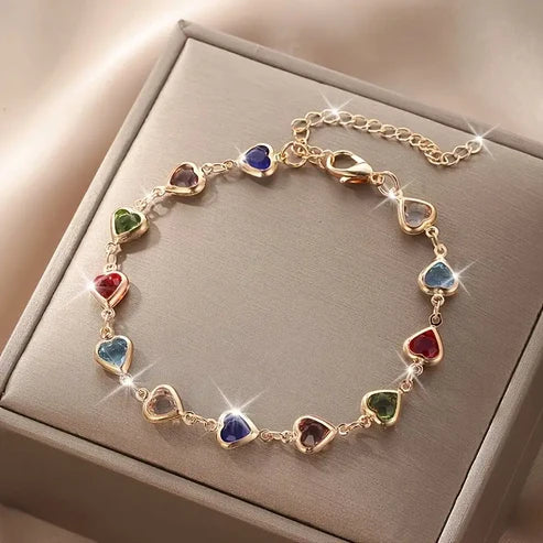 Farverig Hjerte Guld Armbånd