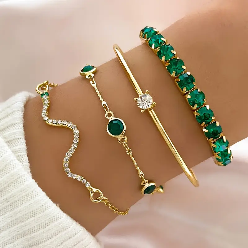 Vintage Grøn Zirconia Armbånd Sæt