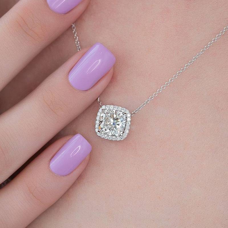 Elegant Halo Cushion Cut Vedhæng Halskæde