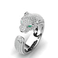 Justerbar Jaguar Ring lavet af 18K Sølv og 18K Roséguld med Grøn Zirconia Øjne