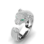 Justerbar Jaguar Ring lavet af 18K Sølv og 18K Roséguld med Grøn Zirconia Øjne