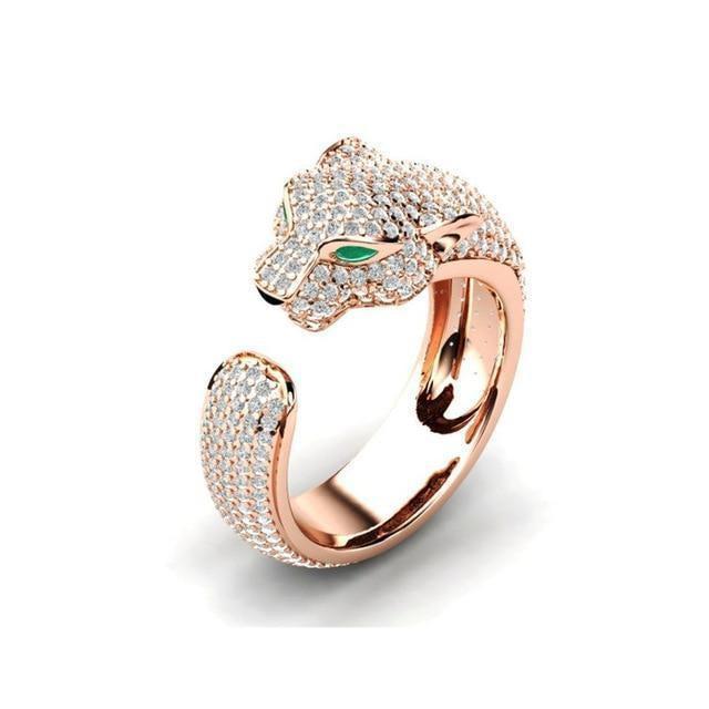 Justerbar Jaguar Ring lavet af 18K Sølv og 18K Rosaguld med Grøn Zirconia Øjne